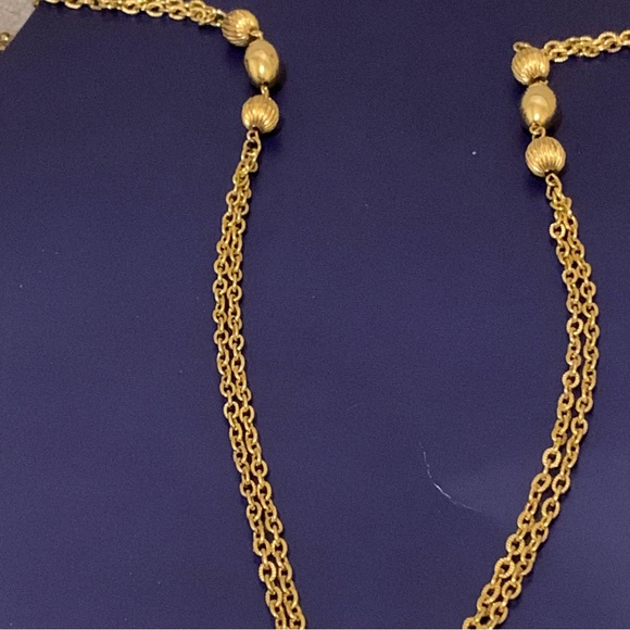 Vintage 48”L Long Double Necklace 60’sGoldTone Bold Link Art Deco Texture Chain - Picture 11 of 13